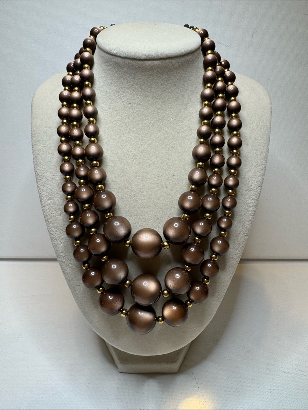 Vintage Triple Strand Brown Moonglow Beaded Necklace
